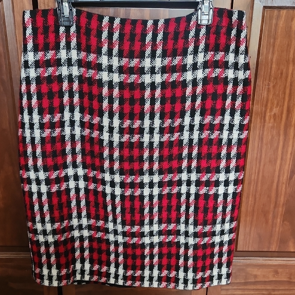 Talbots Red and Black Plaid Pencil Skirt